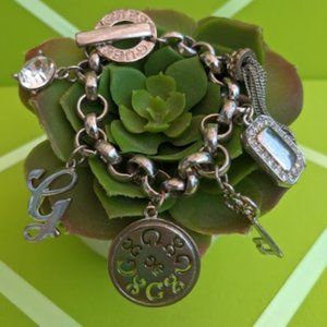 Guess G Charm + Crystal Toggle Bracelet Silvertone